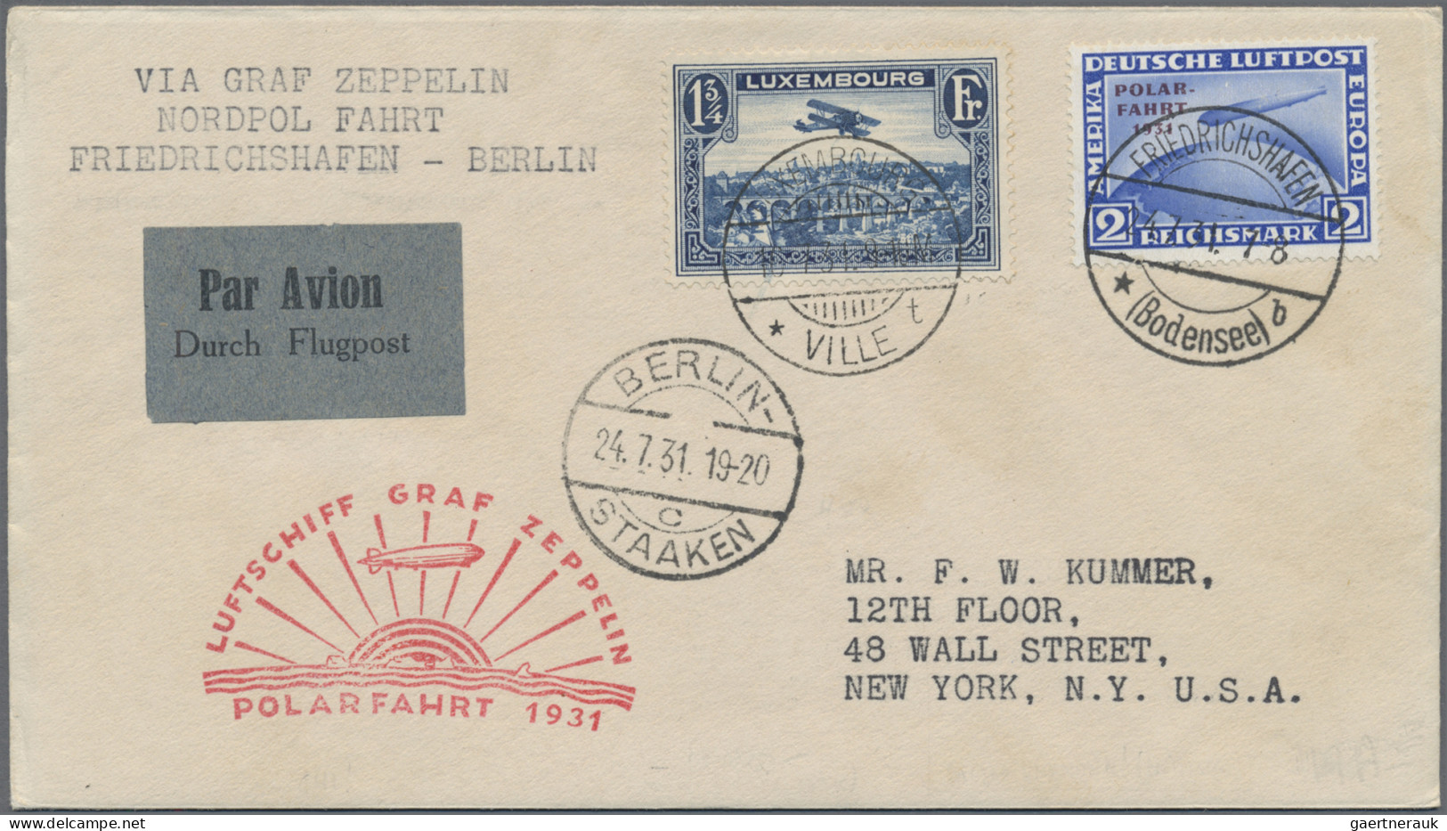 Zeppelin Mail - Germany: 1931, Polarfahrt, Zuleitung Luxemburg, Brief Von Friedr - Airmail & Zeppelin