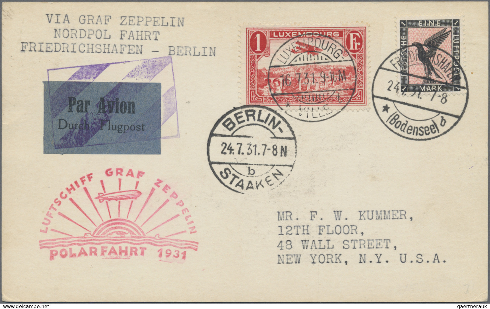 Zeppelin Mail - Germany: 1931, Polarfahrt, Zuleitung Luxemburg, Karte Von Friedr - Luft- Und Zeppelinpost