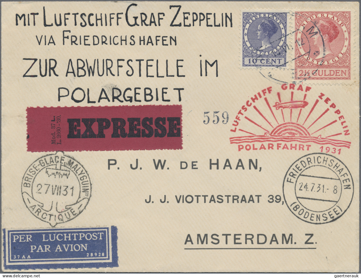 Zeppelin Mail - Germany: 1931, Polarfahrt, Zuleitung Niederlande, Brief Von Frie - Poste Aérienne & Zeppelin