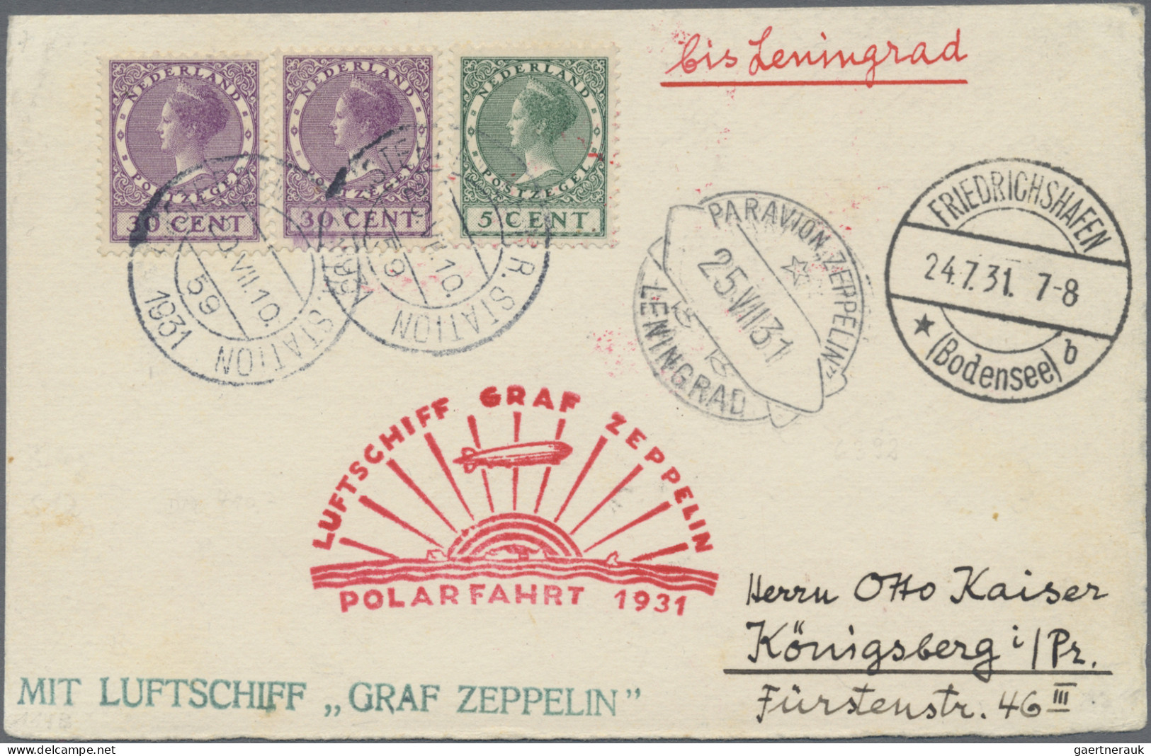 Zeppelin Mail - Germany: 1931, Polarfahrt, Zuleitung Niederlande, Brief Von Frie - Poste Aérienne & Zeppelin