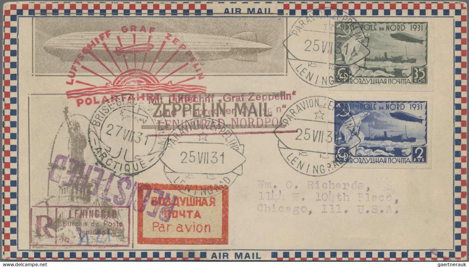 Zeppelin Mail - Germany: 1931, Polarfahrt, UdSSR-Post, Ungezähnter Satz (Mi.Nr.4 - Luft- Und Zeppelinpost