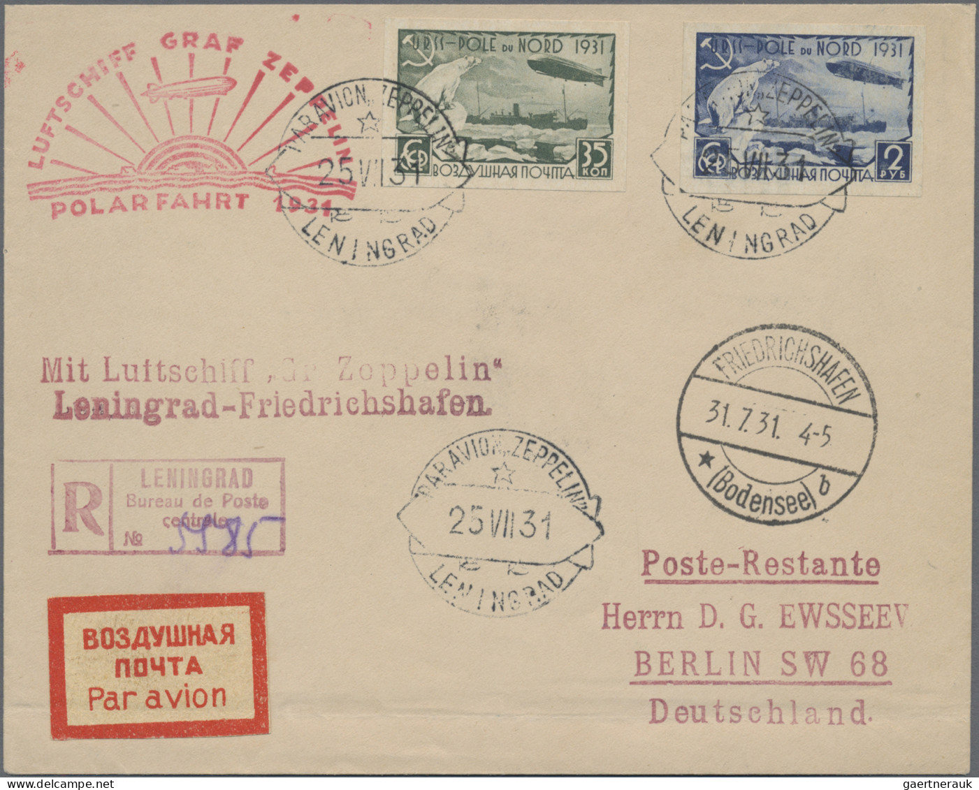 Zeppelin Mail - Germany: 1931, Polarfahrt, UdSSR-Post, Ungezähnter Satz (Mi.Nr.4 - Poste Aérienne & Zeppelin