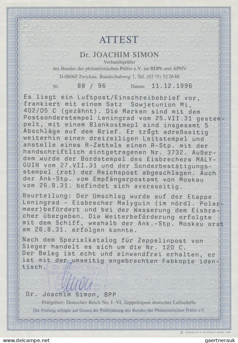 Zeppelin Mail - Germany: 1931, Polarfahrt, UdSSR-Post, Gezähnter Satz (Mi.Nr.402 - Luchtpost & Zeppelin