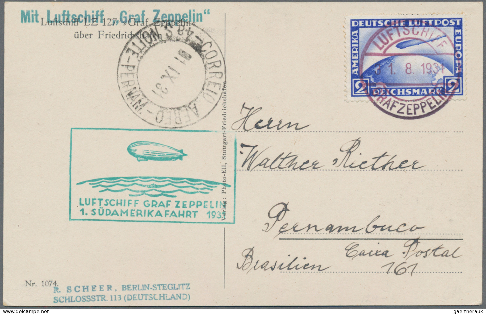 Zeppelin Mail - Germany: 1931, 1. Südamerikafahrt, Bordpost-Ansichtskarte Bis Pe - Posta Aerea & Zeppelin