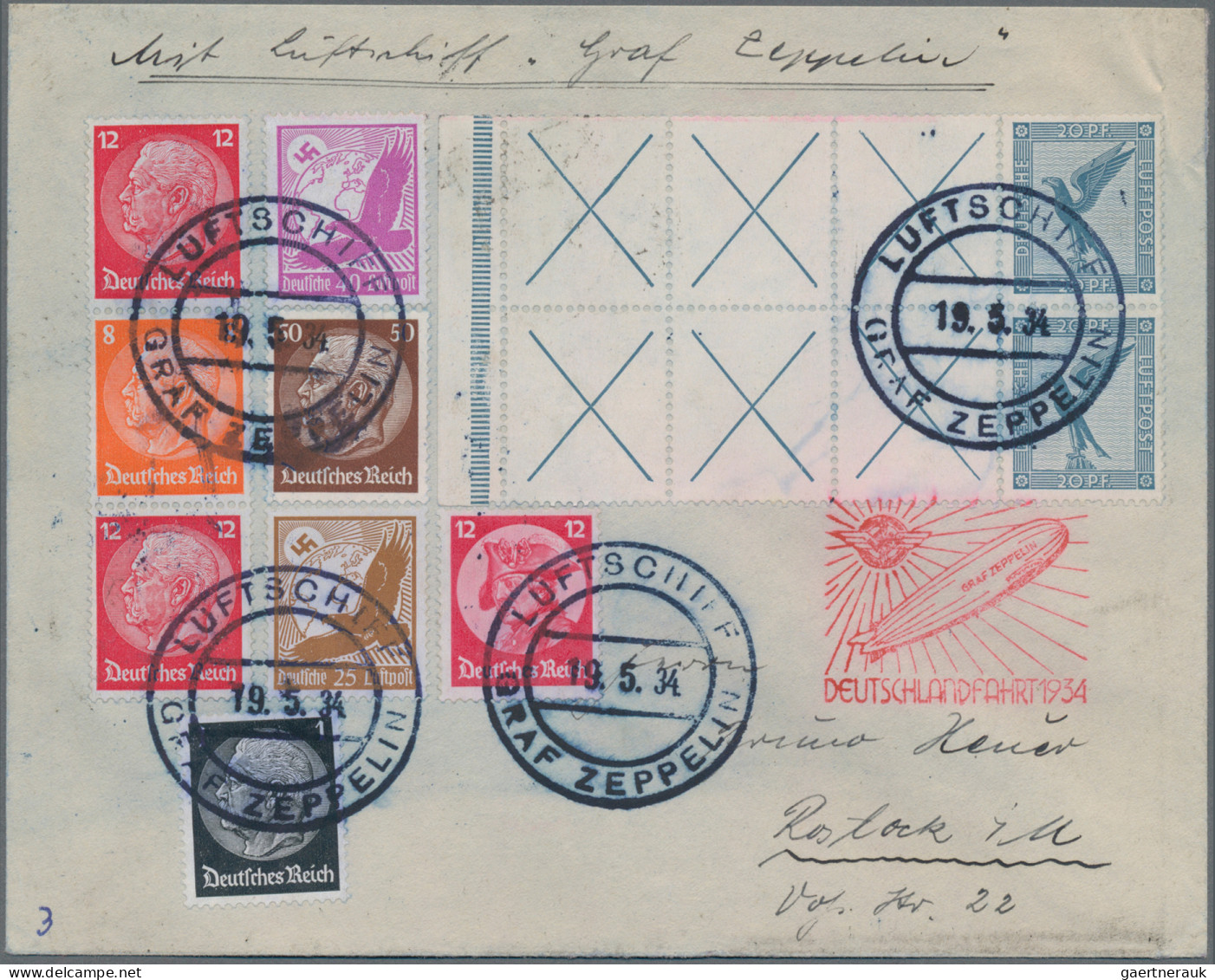 Zeppelin Mail - Germany: 1934, Deutschlandfahrt, Dekorativer Brief Mit Bordposts - Poste Aérienne & Zeppelin