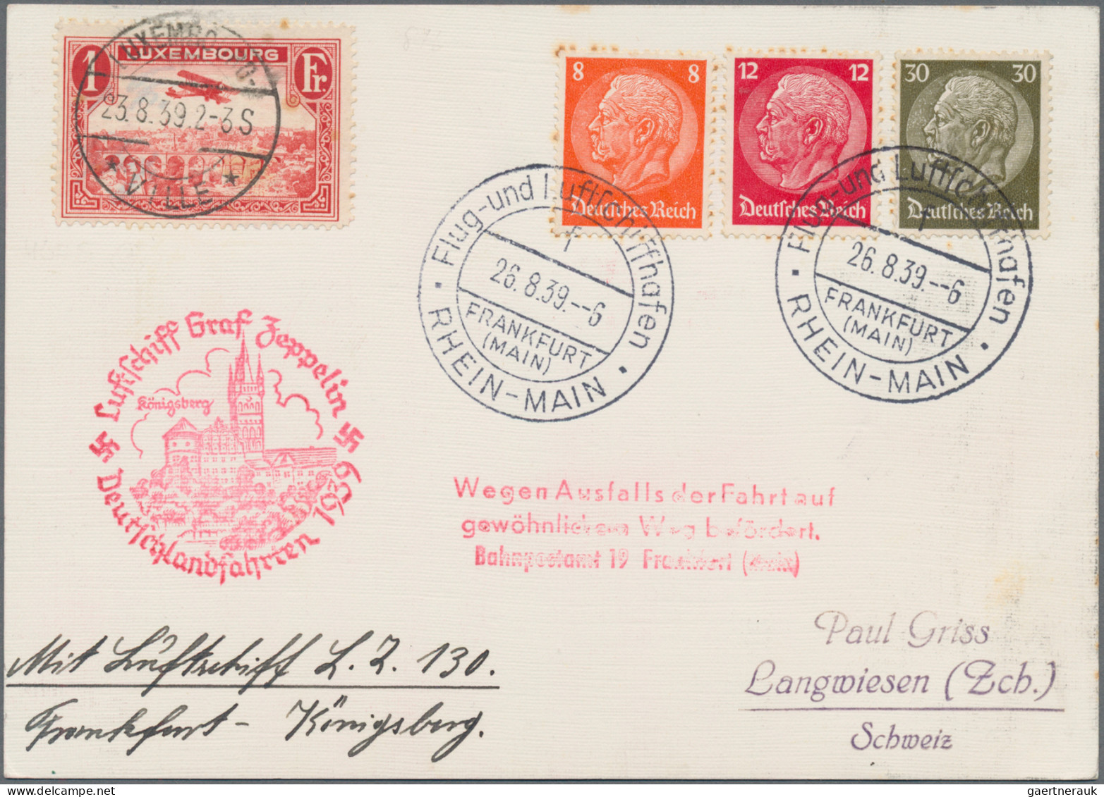 Zeppelin Mail - Germany: 1939, Königsbergfahrt, Zuleitung Aus Luxemburg, Postkar - Airmail & Zeppelin