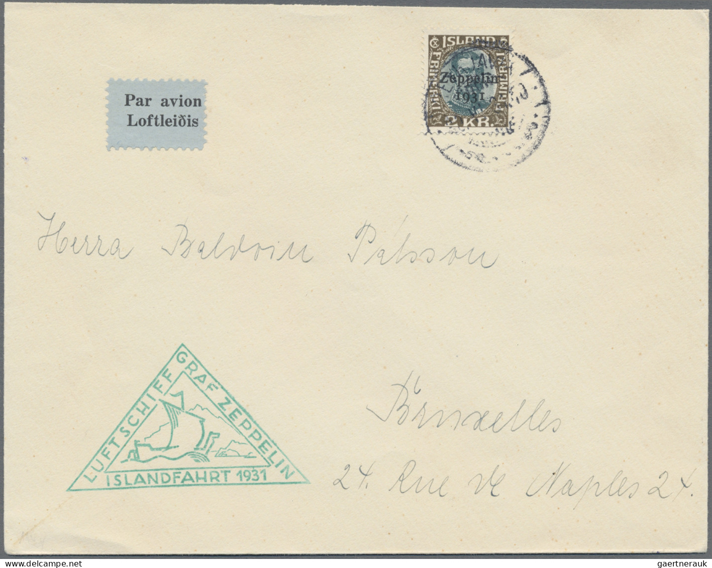 Zeppelin Mail - Europe: 1931 Zeppelin-Islandfahrt: Cover From Reykjavik To Bruss - Europe (Other)