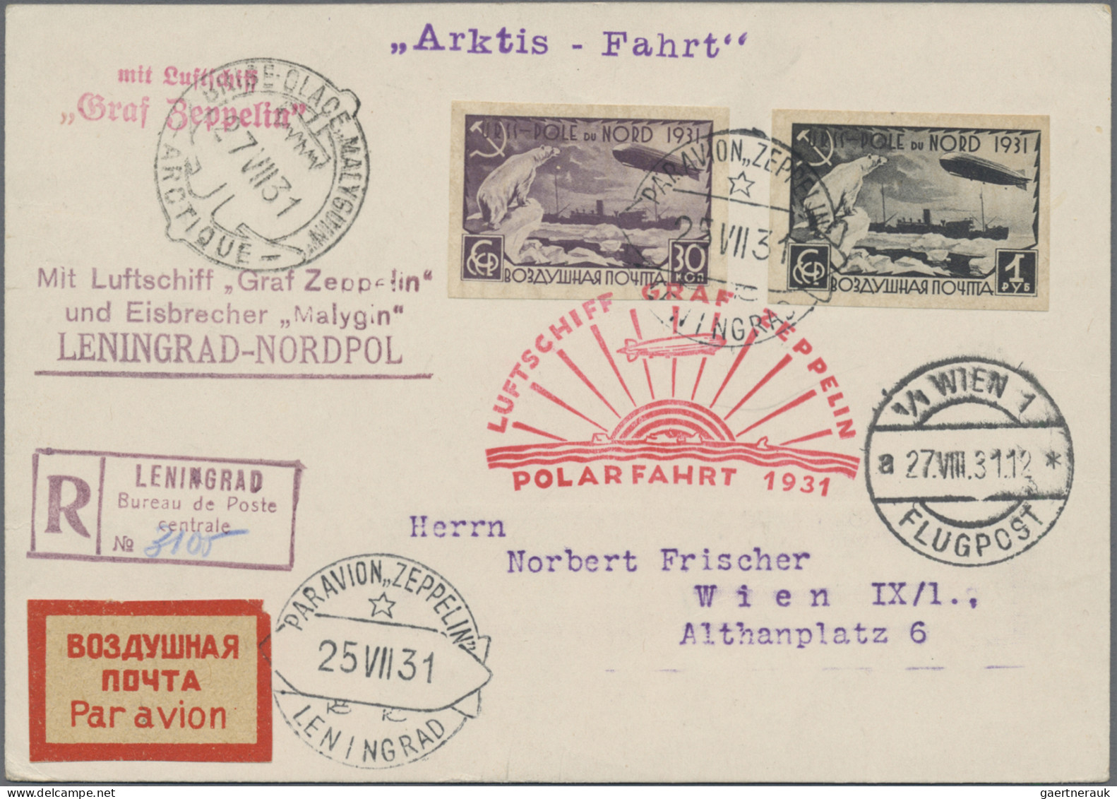 Zeppelin Mail - Europe: 1931, July, Two Registered Covers Polarfahrt 1931 (Lenin - Europe (Other)