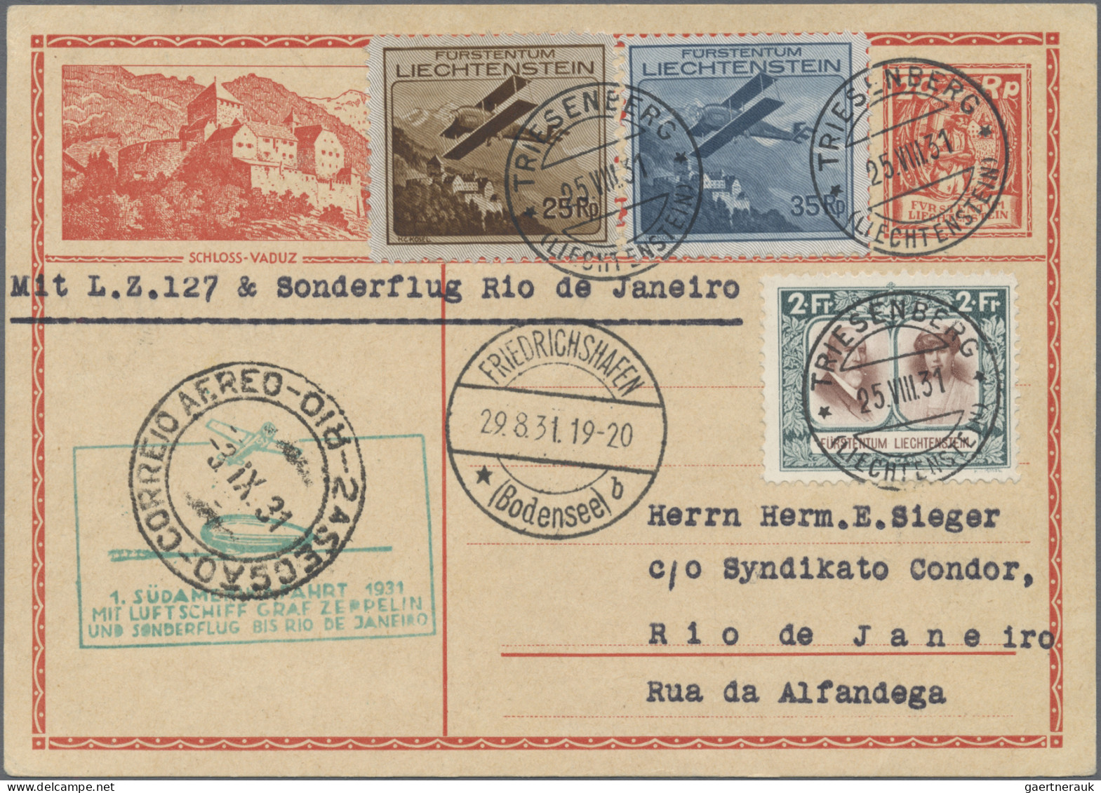 Zeppelin Mail - Europe: 1931, LIECHTENSTEIN, 1.Südamerikafahrt Bis Rio Auf 20 Rp - Otros - Europa