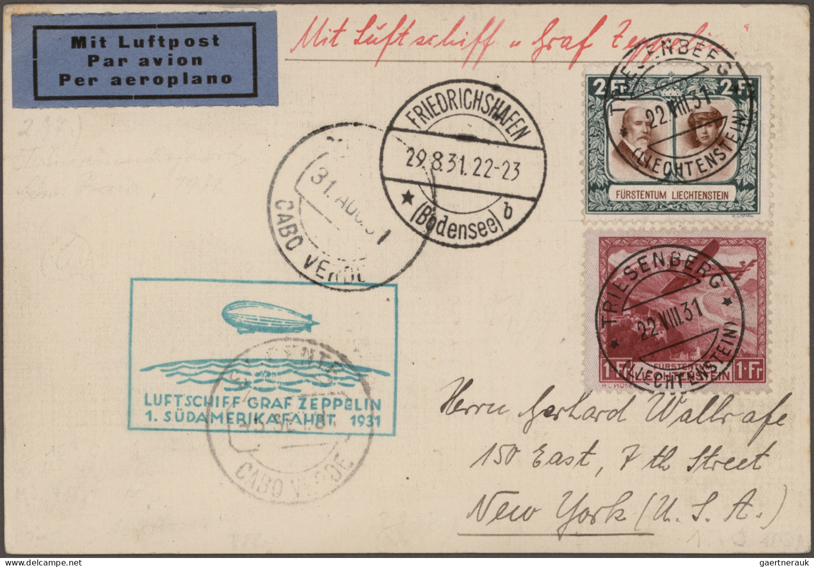 Zeppelin Mail - Europe: 1931, 1. Südamerikafahrt, Zuleitungskarte Aus Liechtenst - Europe (Other)