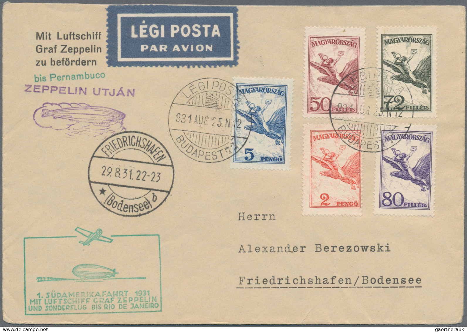 Zeppelin Mail - Europe: 1931, 1. Südamerikafahrt, Zuleitung Aus Ungarn, Luftpost - Europe (Other)