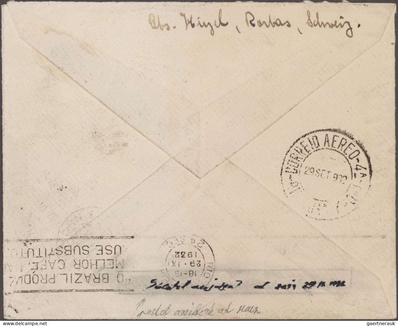 Zeppelin Mail - Europe: 1932, 7. Südamerikafahrt, 5 Marken Als 7,10 Fr.-Frankatu - Autres - Europe