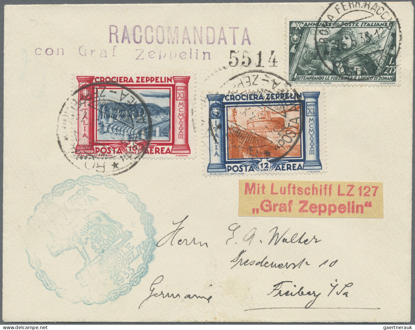 Zeppelin Mail - Europe: 1933, Italian Zeppelin Stamps 3L - 20L, Complete Set Of - Autres - Europe