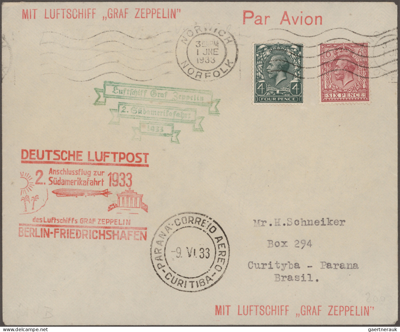 Zeppelin Mail - Europe: 1933, Großbritannien, 2. Südamerikafahrt: Vertragsstaate - Europe (Other)