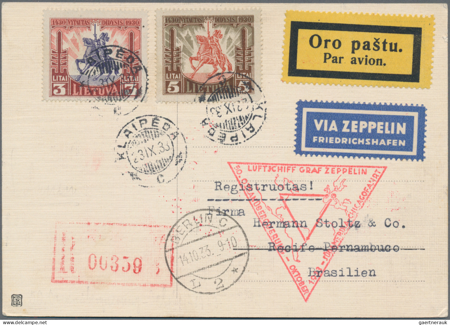 Zeppelin Mail - Europe: 1933 Zeppelin-Chicagofahrt - Zuleitung Litauen Mit Ansch - Autres - Europe