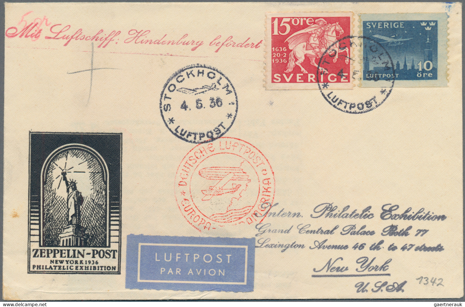 Zeppelin Mail - Europe: 1936, 1. Nordamerikafahrt, Zuleitung Schweden, Prachtbri - Europe (Other)