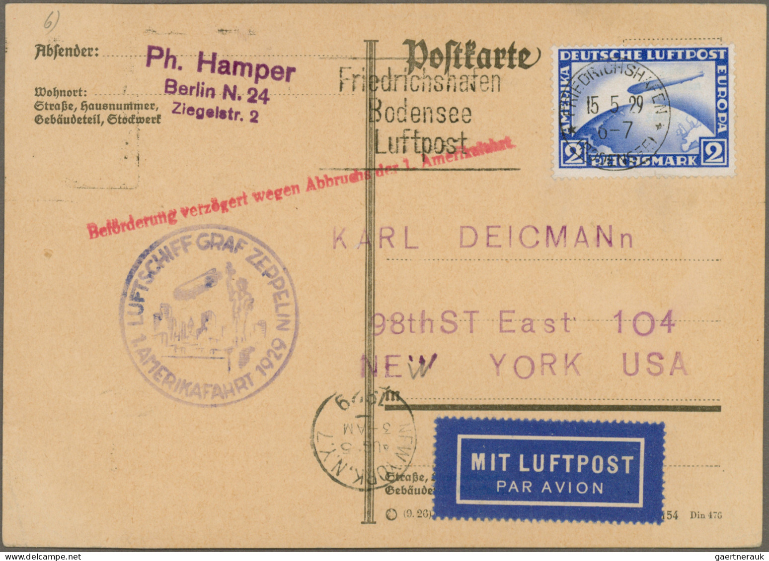 Zeppelin Mail - Overseas: 1929 - 1932, Ein Brief Und Eine Postkarte Mit 2 RM Und - Zeppelins