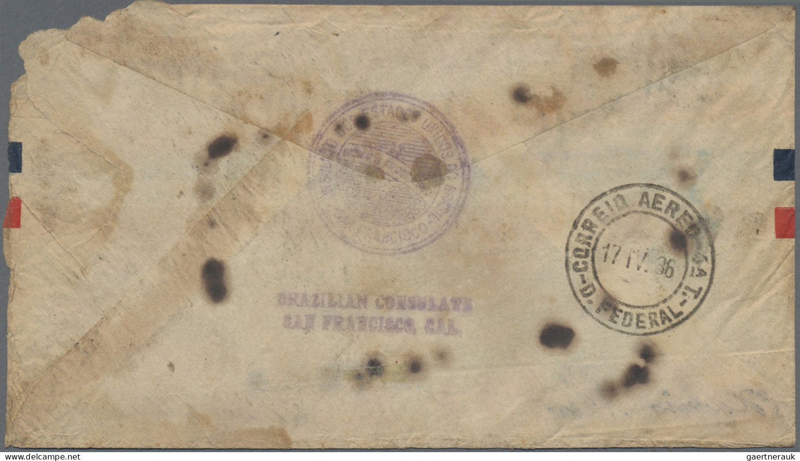 Desaster Mail: 1936, Cover From U.S.A To Brazil, Sent By Brazilian Consulate In - Autres & Non Classés