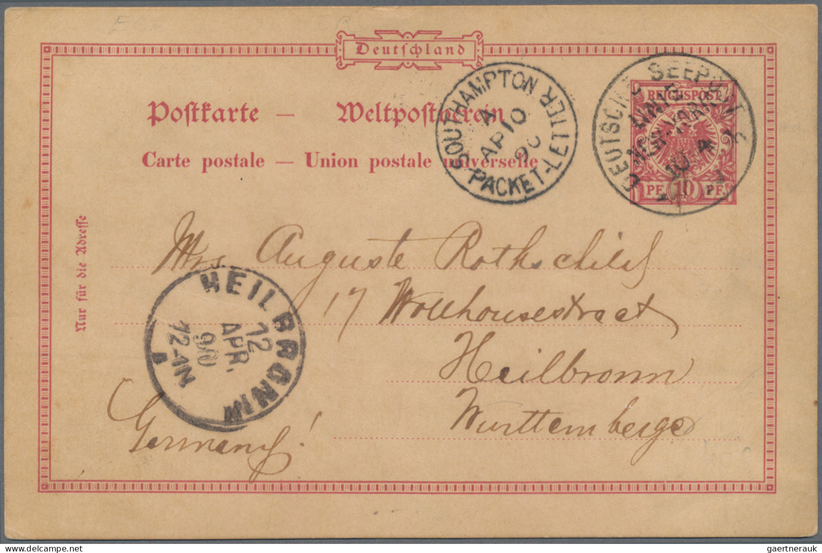 Shipsmail - Germany: 1890/1895 Zwei Interessante Postkarten, Dabei Ganzsachenkar - Sonstige & Ohne Zuordnung