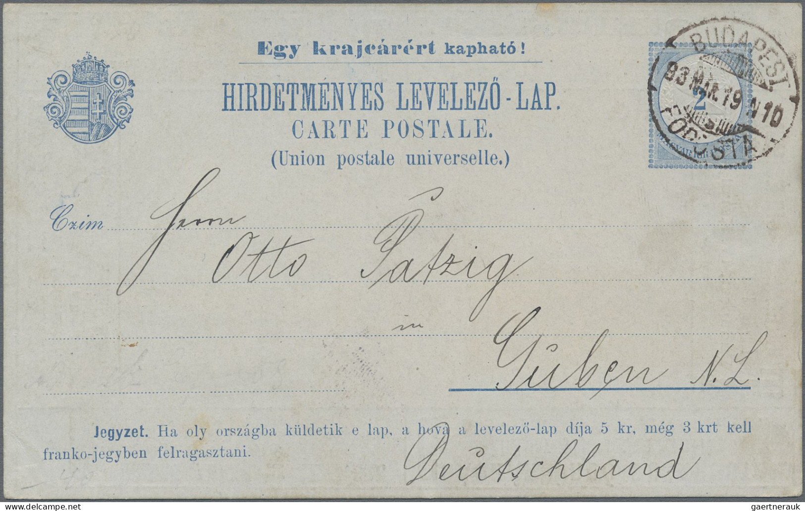 Thematics: Advertising Postal Stationery: 1892/1897, Ungarn, 2 Kr Blau Privat-An - Other