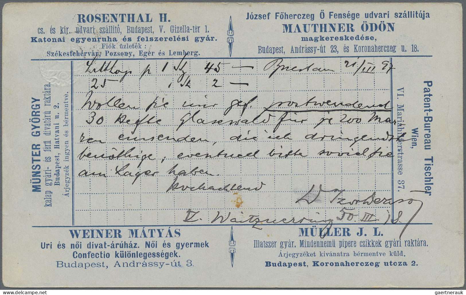 Thematics: Advertising Postal Stationery: 1892/1897, Ungarn, 2 Kr Blau Privat-An - Autres