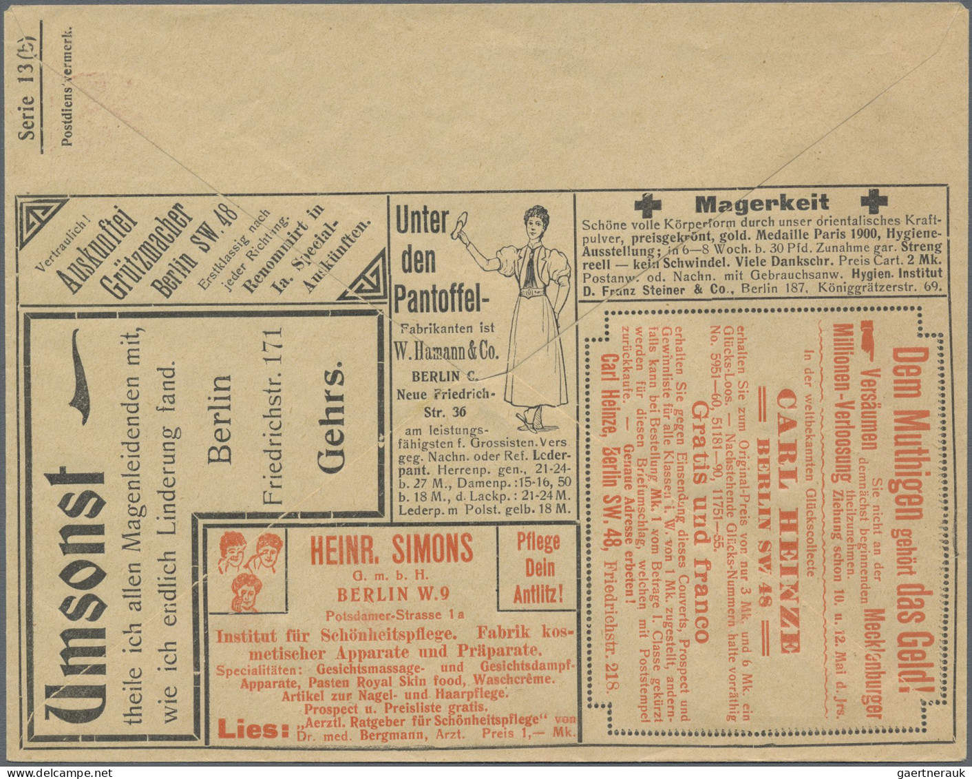 Thematics: advertising postal stationery: 1902, Dt. Reich, 10 Pf rot Germania, v