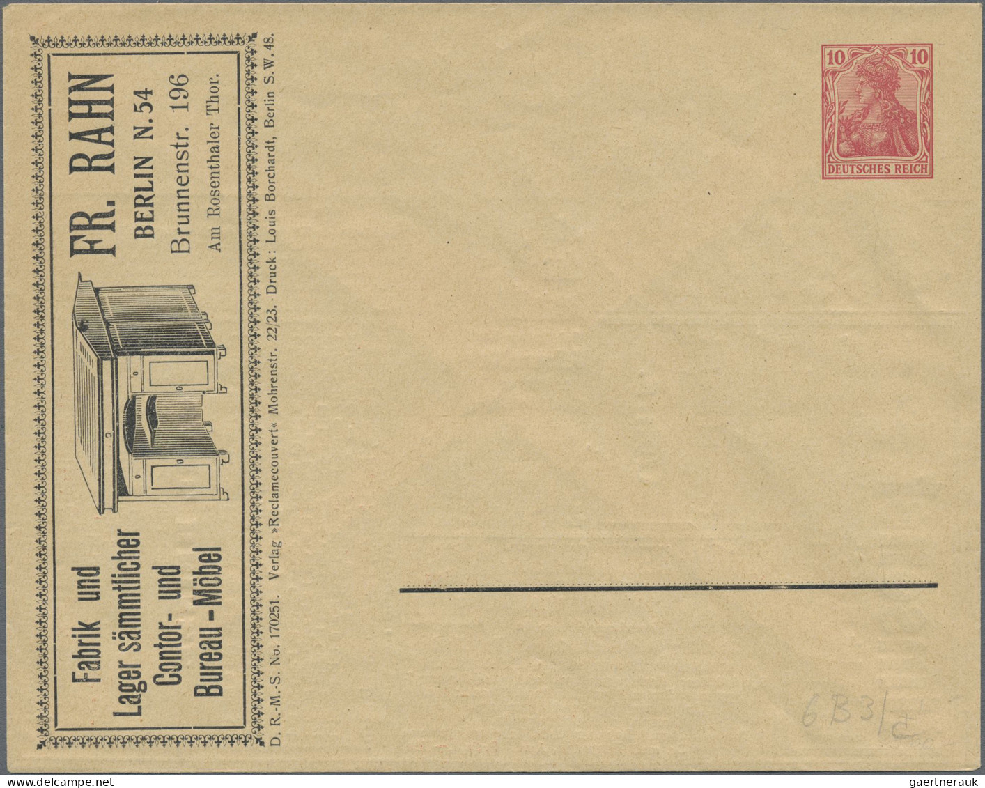 Thematics: advertising postal stationery: 1902, Dt. Reich, 10 Pf rot Germania, v