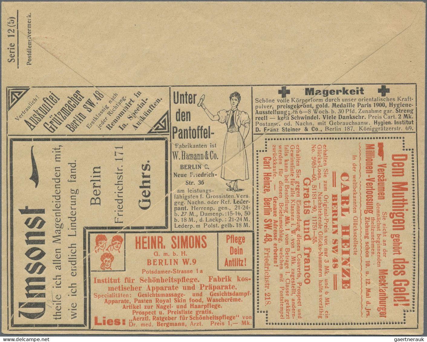 Thematics: advertising postal stationery: 1902, Dt. Reich, 10 Pf rot Germania, v