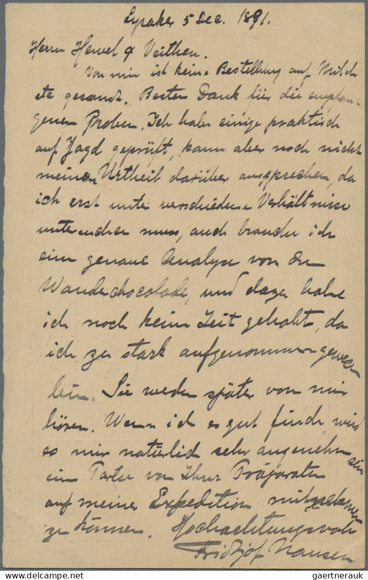 Thematics: Arctic: 1891, 5.Dez., Fridtjof Nansen, Eigenhändig Geschriebene Und U - Sonstige