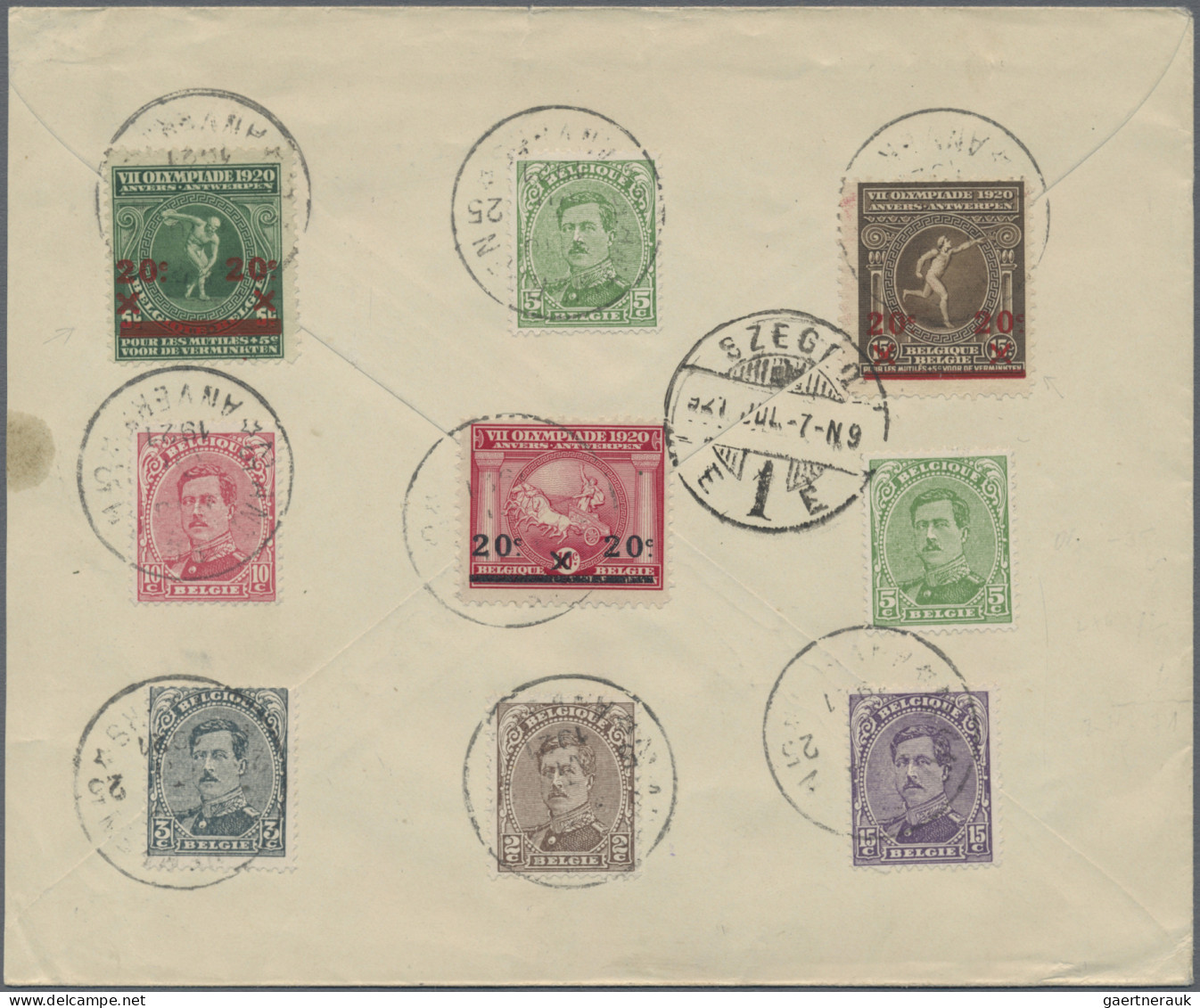 Thematics: Olympic Games: 1920. Olympics Antwerp 1920. Lot containing 7 differen