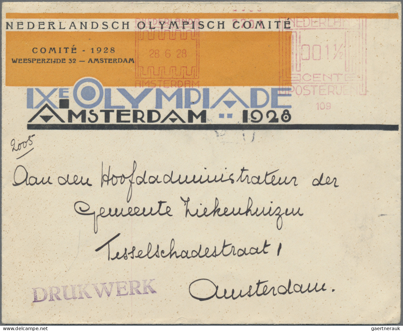 Thematics: Olympic Games: 1928, Olympic Games Amsterdam, Cacheted Envelope "IXe - Other & Unclassified