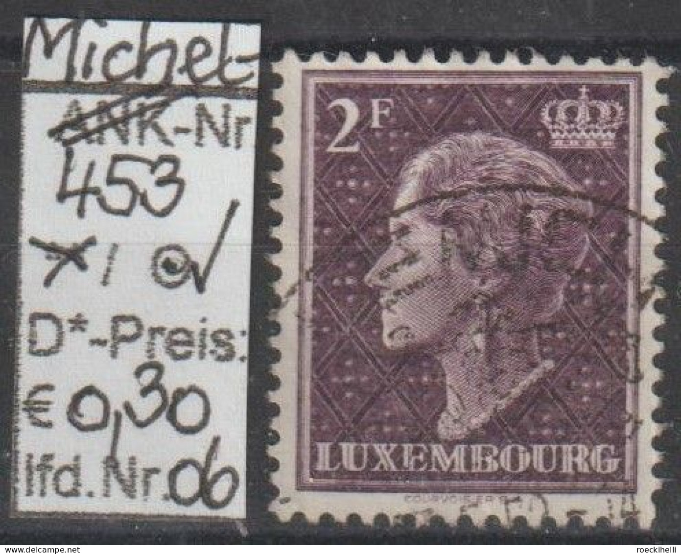 1948 - LUXEMBURG - FM/DM "Großherzogin Charlotte" 2 Fr dkl'purpur  - o  gestempelt - s. Scan (lux 453o 01-07)