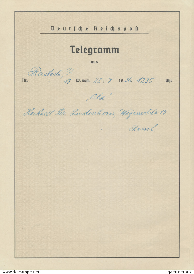 Thematics: Olympic Games: 1936, BERLIN, Schmuckblatt-Telegramm C 187 LX 13 "XI.O - Otros & Sin Clasificación