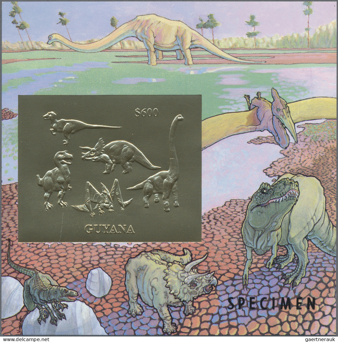 Thematics: Animals-dinosaur: 1993, Dinosaur GOLD And SILVER Miniature Sheets Set - Prehistorics