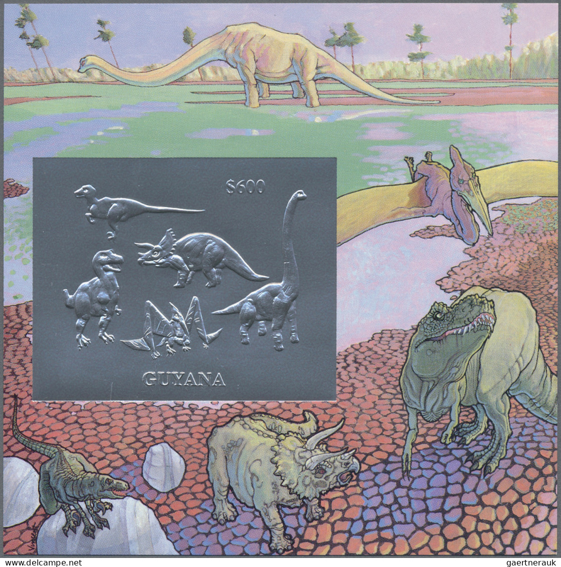 Thematics: Animals-dinosaur: 1993, Dinosaur GOLD And SILVER Miniature Sheets Set - Prehistorics