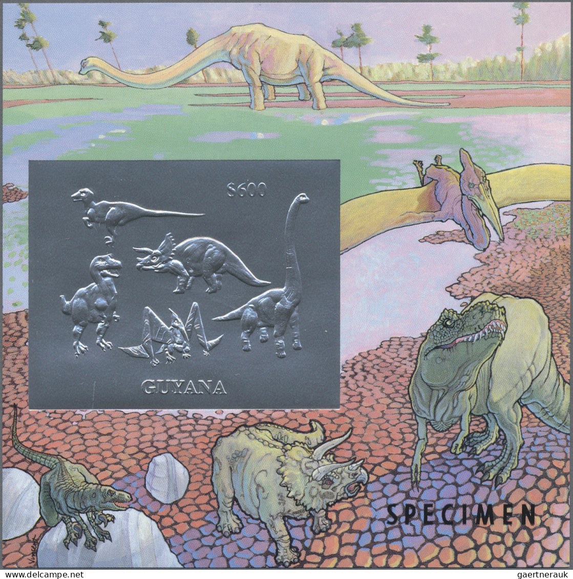 Thematics: animals-dinosaur: 1993, Dinosaur GOLD and SILVER miniature sheets set