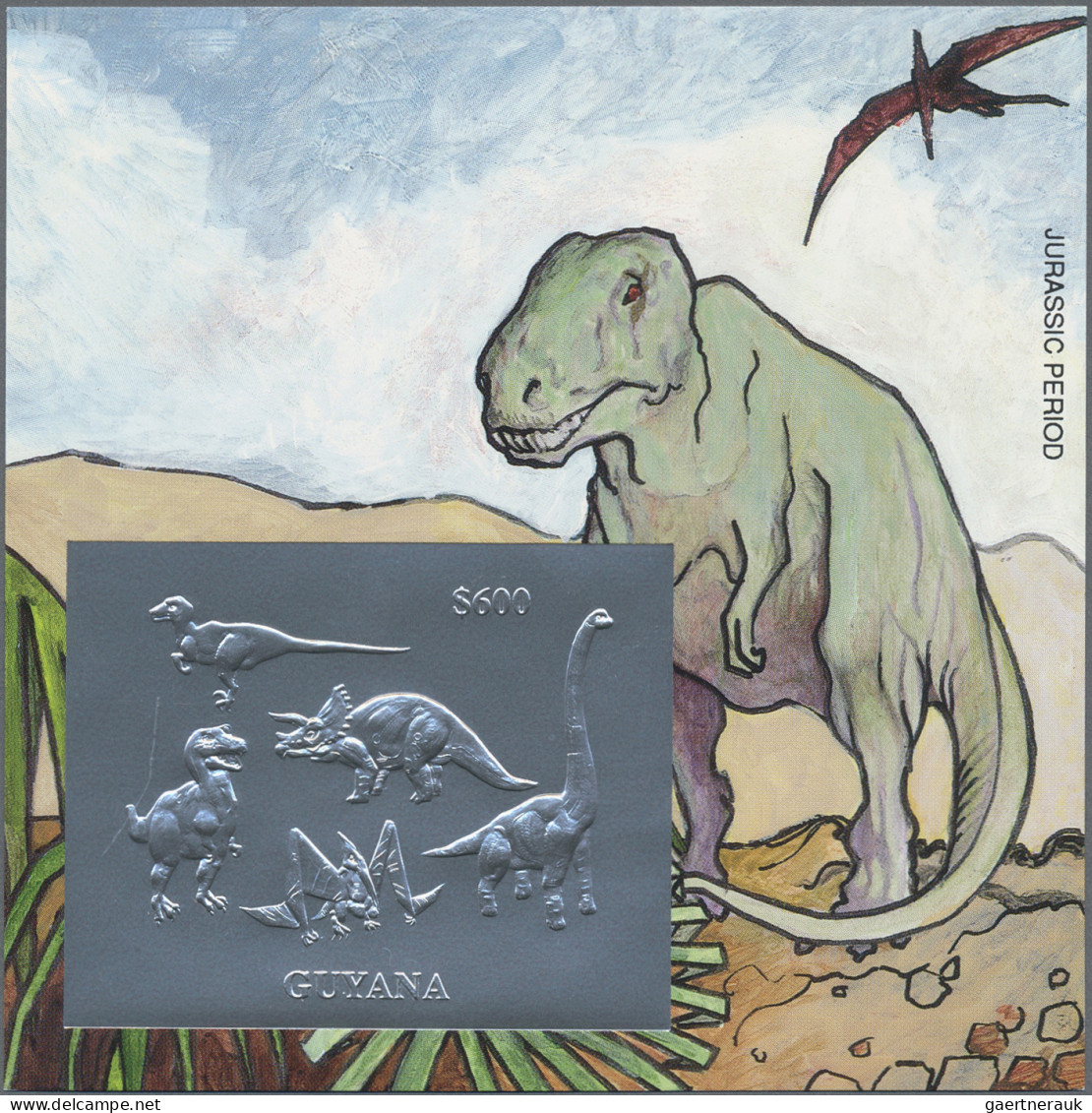 Thematics: animals-dinosaur: 1993, Dinosaur GOLD and SILVER miniature sheets set