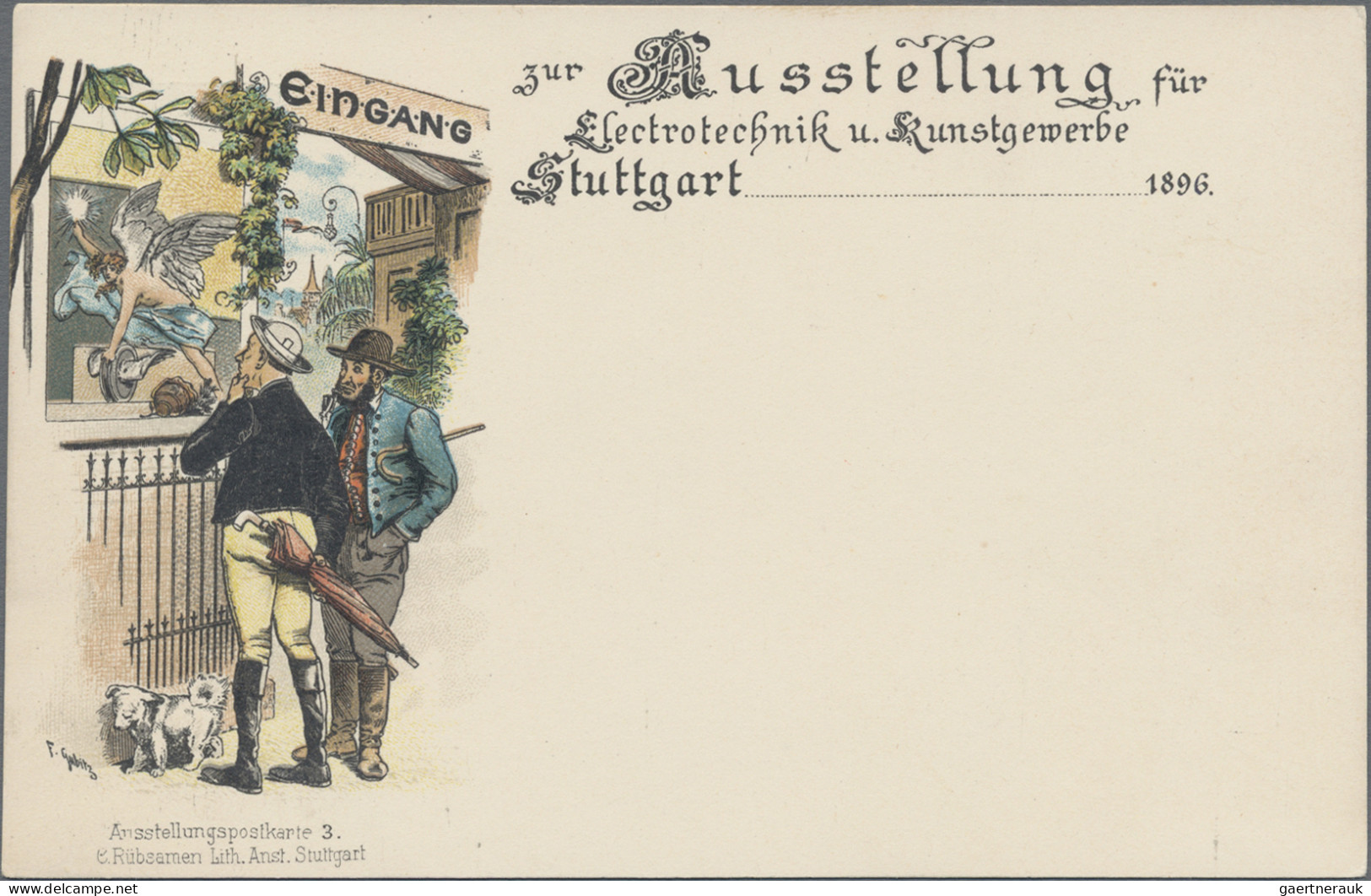 Thematics: animals-dogs: 1896, vier GSK mit Farblithos: Württemberg 5 Pf. "Ausst