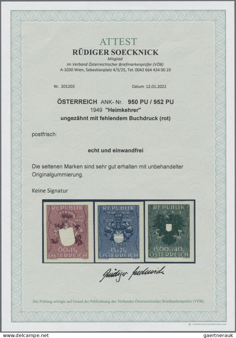 Thematics: Emblems: 1949, 60 G, 1 S Und 1,6 S Des Heimkehrer-Satzes, Ungezähnt U - Autres & Non Classés