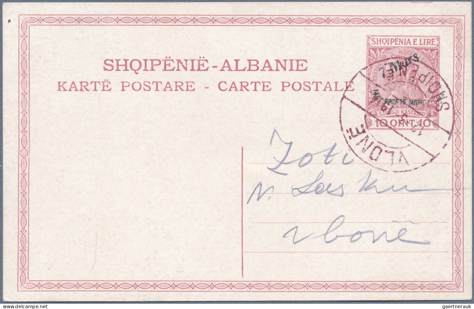 Albania - Postal Stationery: 1914, Prince William Surcharge, Card 10q. Red Clear - Albanie
