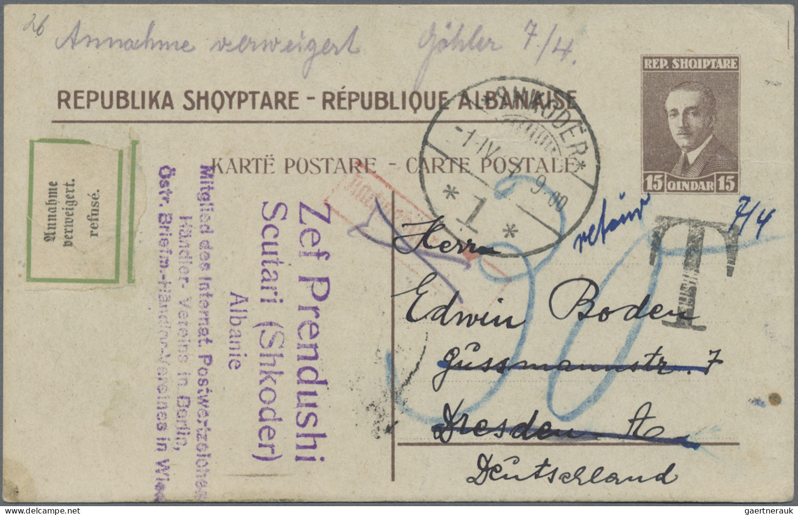 Albania - Postal Stationery: 1926/1937, Three Commercially Used Stationery Cards - Albania