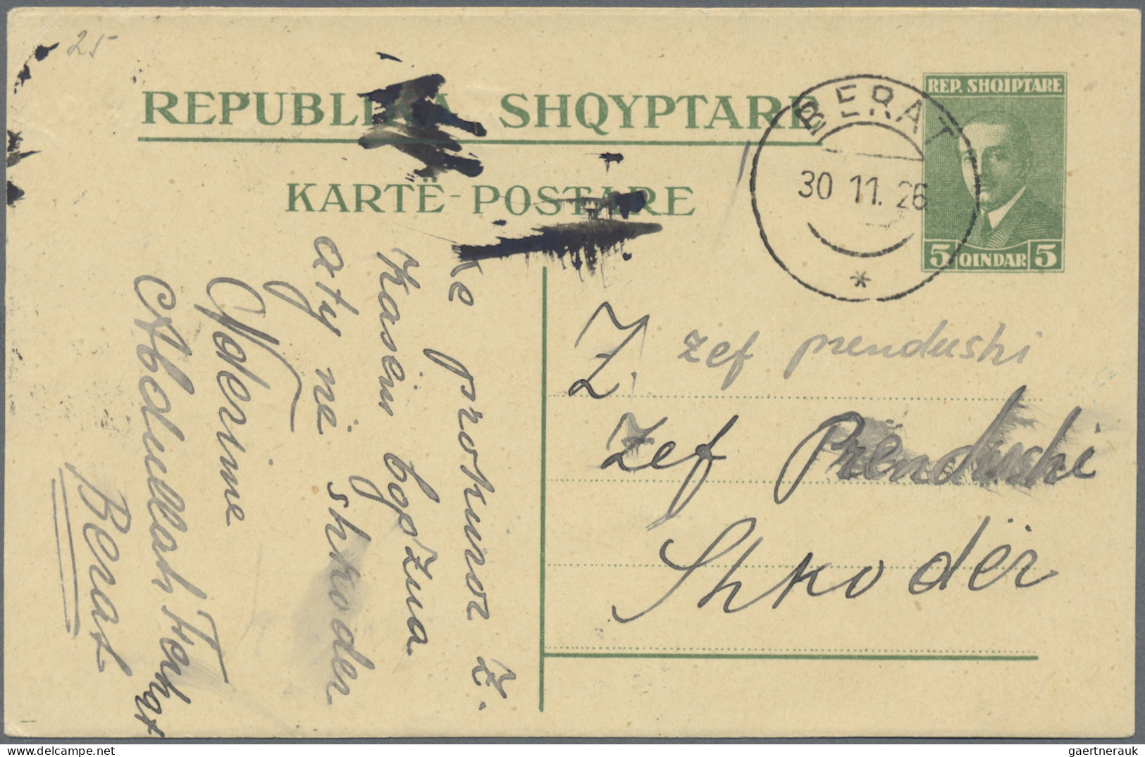 Albania - Postal Stationery: 1926/1937, Three Commercially Used Stationery Cards - Albanië