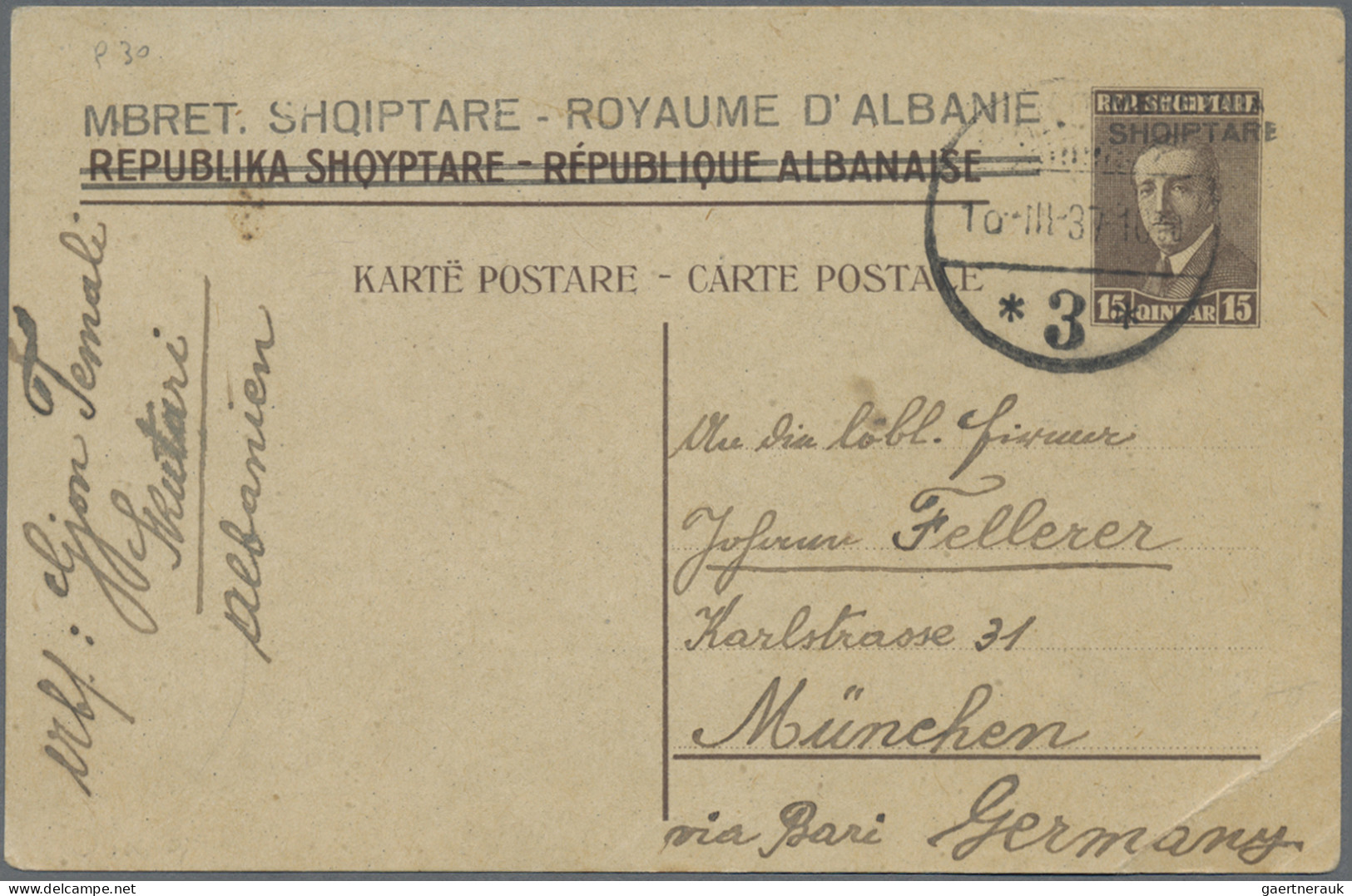 Albania - Postal Stationery: 1926/1937, Three Commercially Used Stationery Cards - Albania