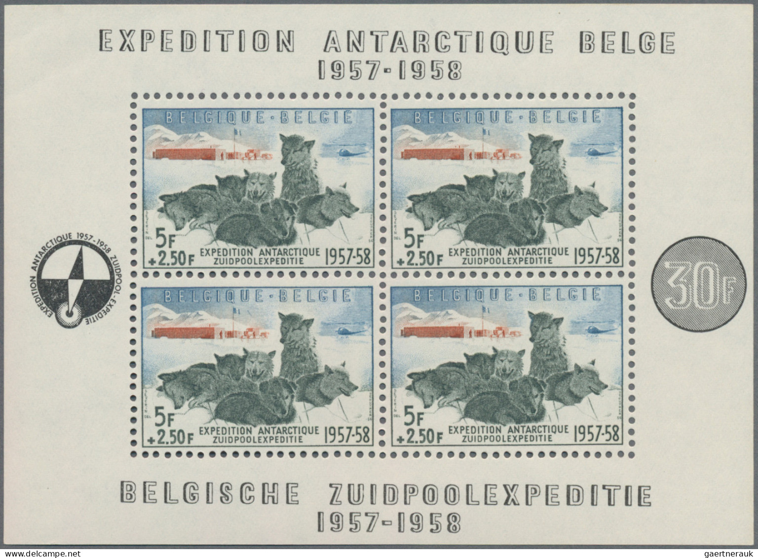Belgium: 1957, Antarktis Block, 5 Stck., Mi 700,- - Nuevos