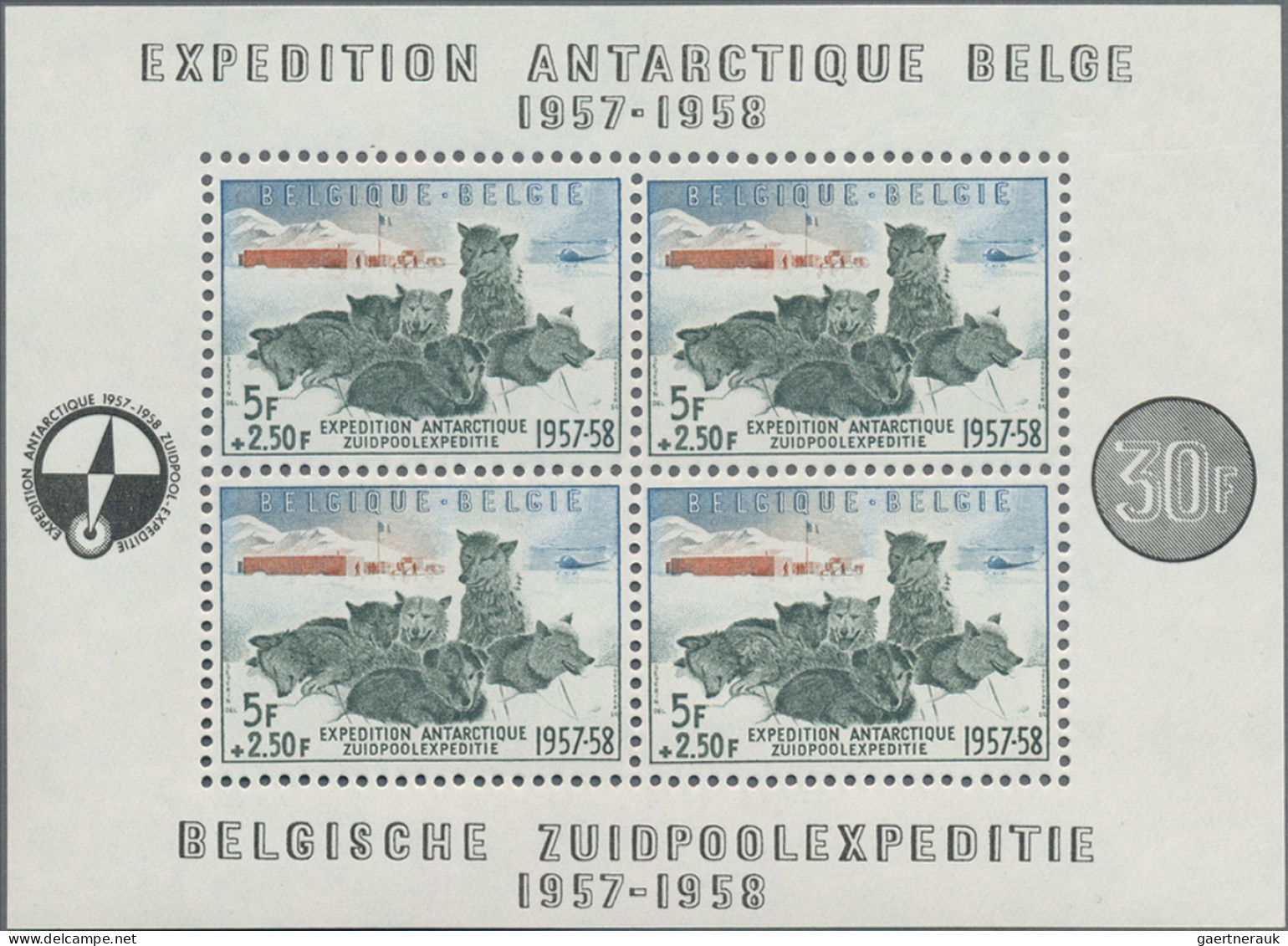 Belgium: 1957, Antarktis Block, 5 Stck., Mi 700,-