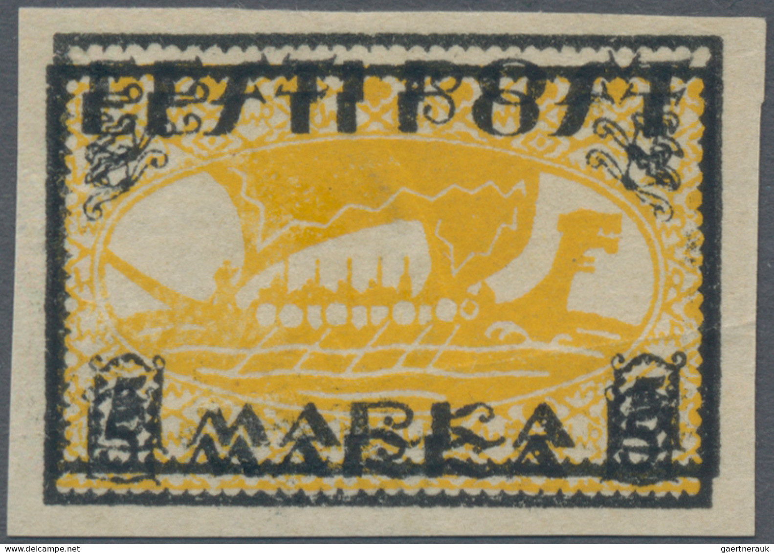 Estonia: 1919, Viking Ship, 5m. Black/yellow, Imperf. Proof On White Paper, Doub - Estland