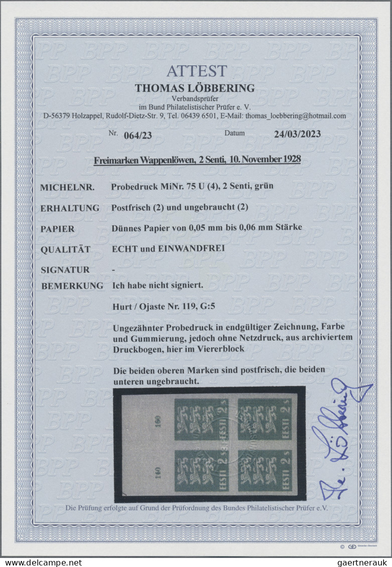 Estonia: 1928/1929, Definitives Coat Of Arms "Lion", 2s. Green, Imperforate Top - Estland