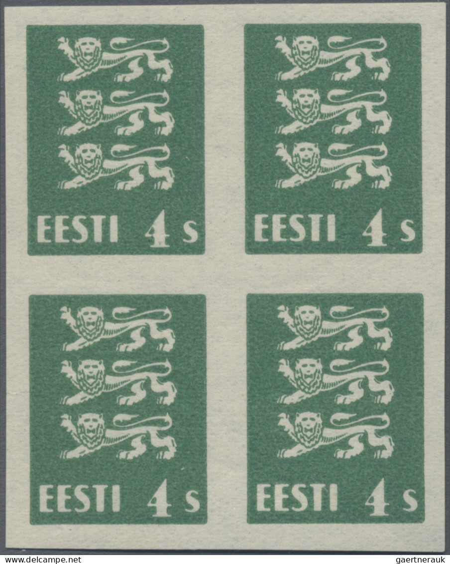 Estonia: 1928/1929, Definitives Coat Of Arms "Lion", 4s. Deep Green, Imperforate - Estonie