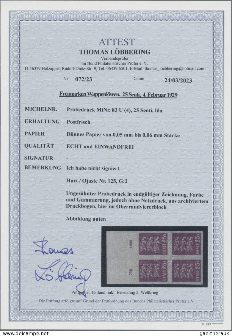 Estonia: 1928/1929, Definitives Coat Of Arms "Lion", 25s. Lilac, Imperforate Top - Estland