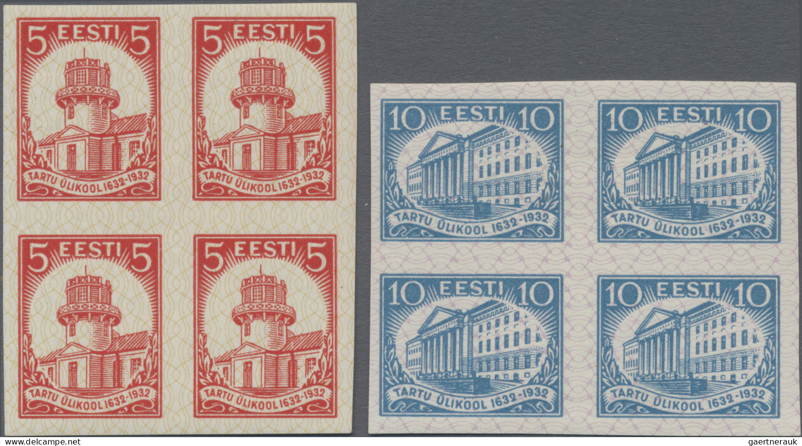 Estonia: 1932, Tartu University, 5s. And 10s., Two Imperforate Proof Blocks Of F - Estland
